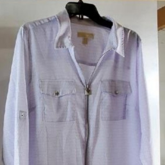 MICHAEL Michael Kors Tops - Michael‎ Kors Long Sleeved Full Zip Blouse with Silver Hardware